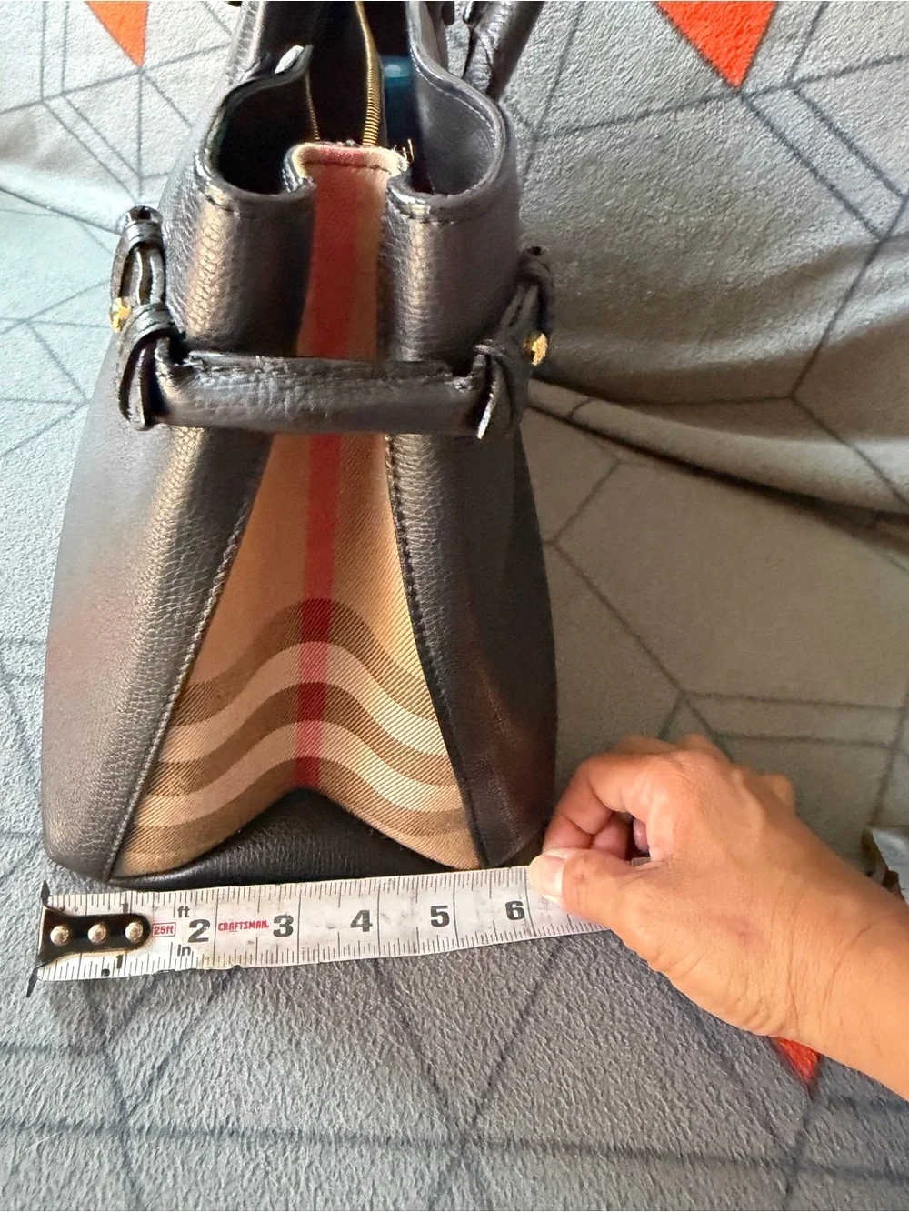 Burberry Black Leather Top-Handle Tote with long strap
